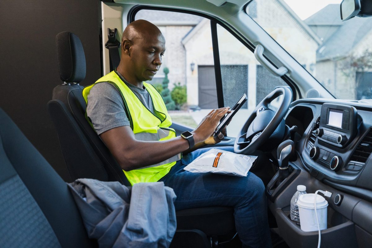 Man driving truck